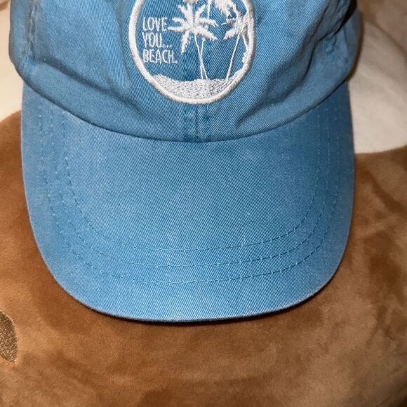 ADAMS OS Vintage Wash Sky Blue White Embroidered LOVE YOU BEACH Cotton Cap - Picture 3 of 10